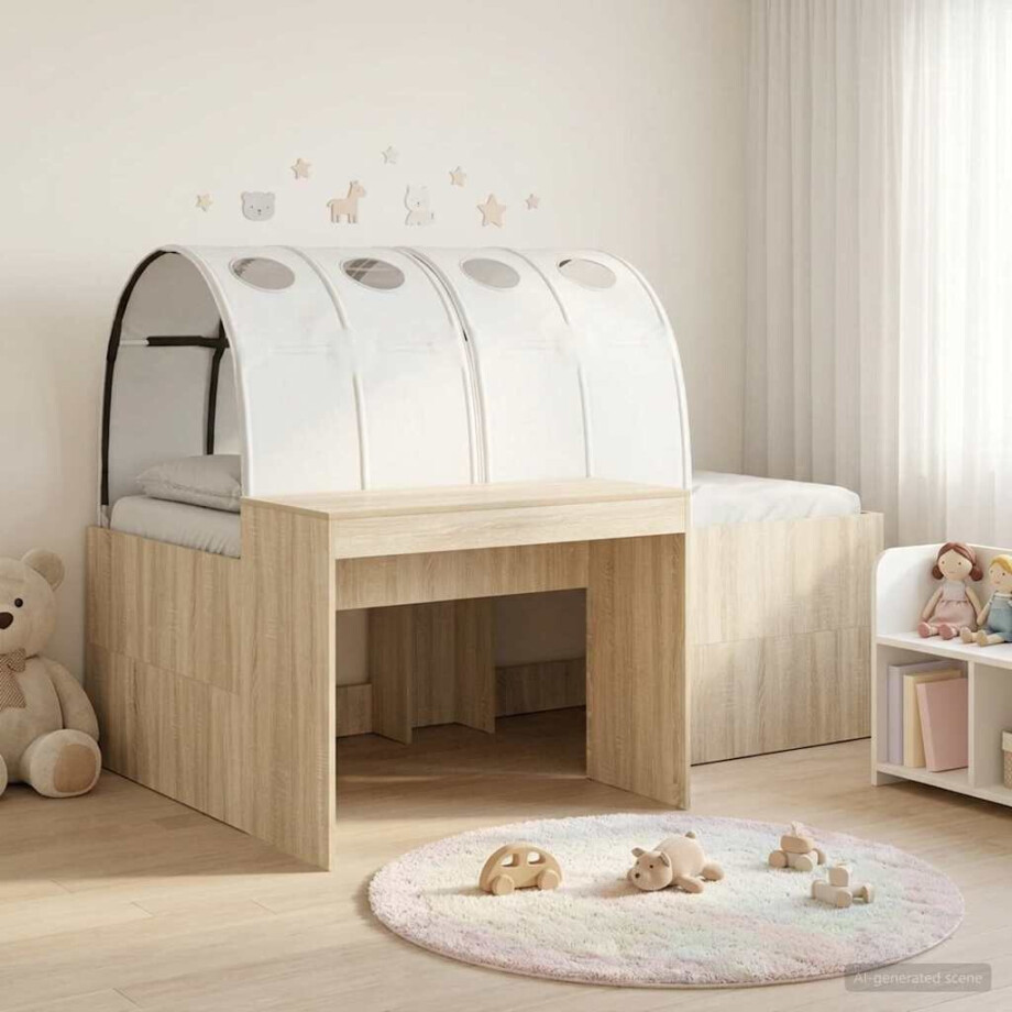 vidaXL Bedframe met Tunnel 3 st Sonoma eiken en wit Bewerkt hout vidaXL Bedframe met Tunnel 3 st Sonoma eiken en wit Bewerkt hout afbeelding 1