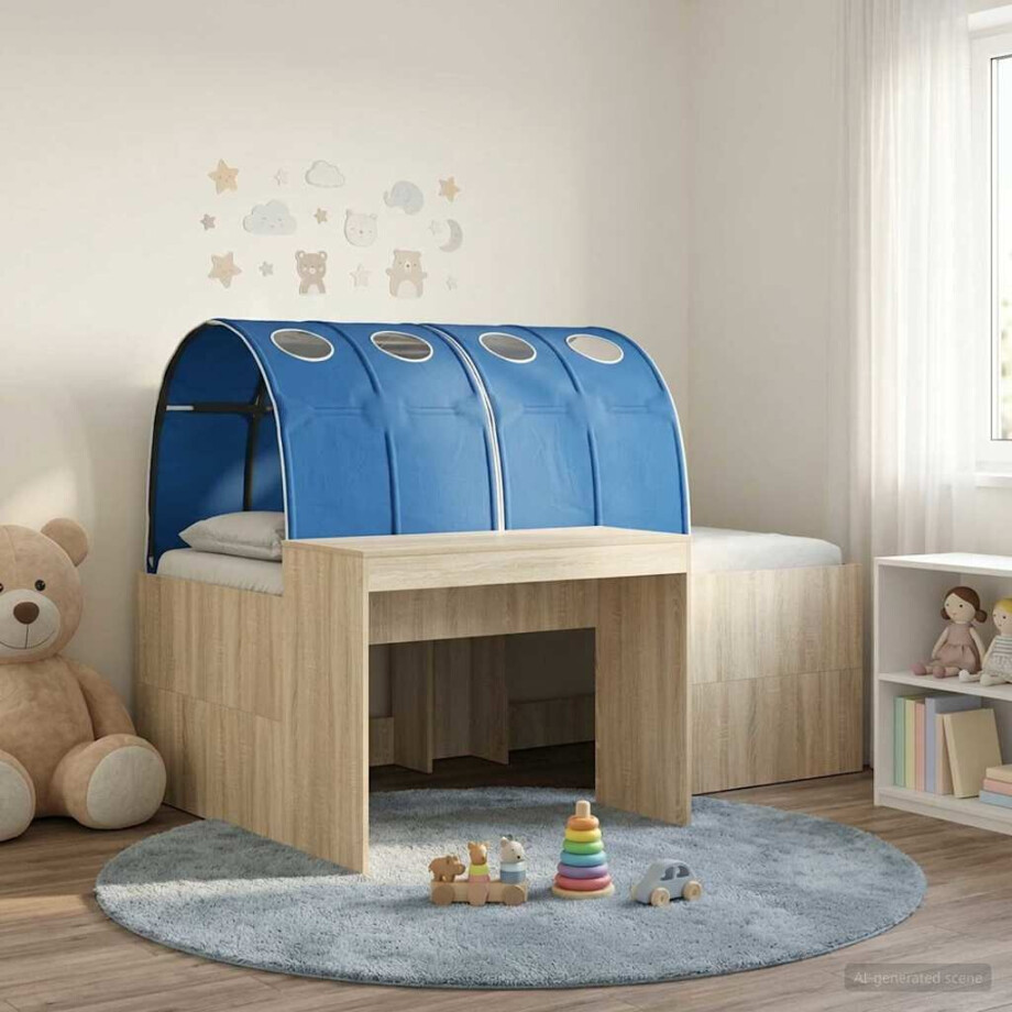 vidaXL Bed met Tunnel 3 st Artisian Eik en Blauw Bewerkt hout afbeelding 1