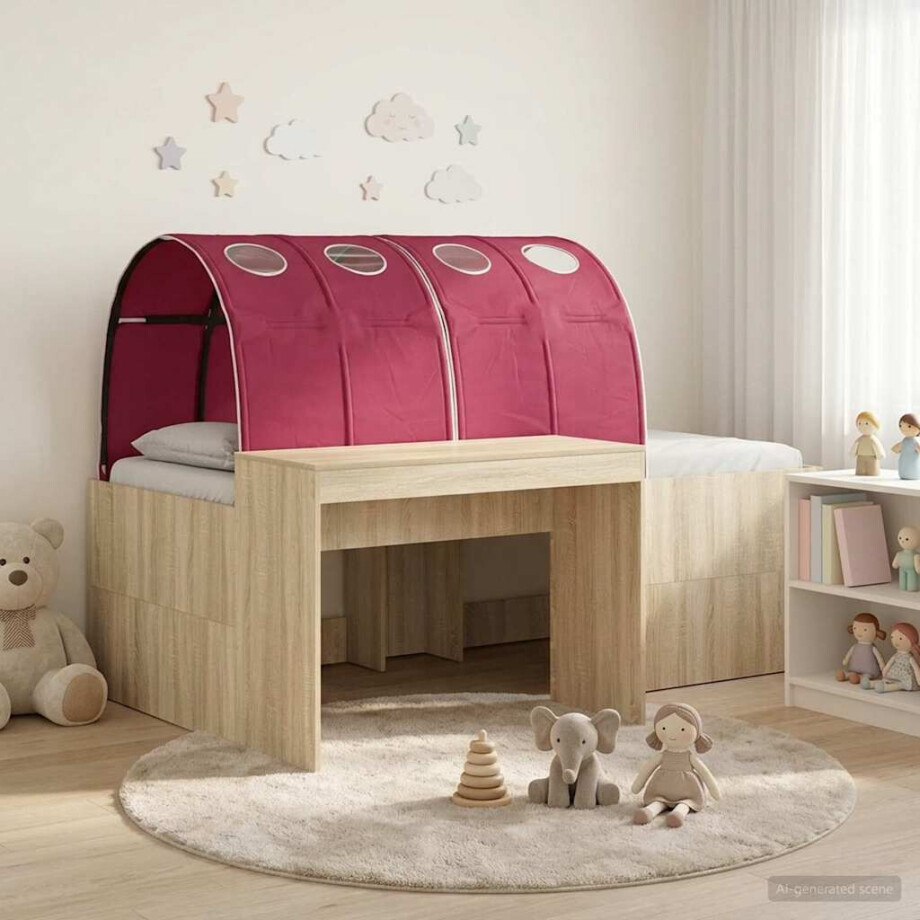 vidaXL Bed met Tunnel 3 st Artisian Eik en Rood Bewerkt hout afbeelding 1