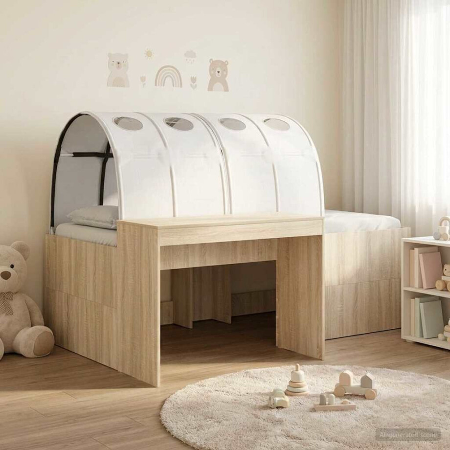vidaXL Bed met Tunnel 3 st Artisian Eik en Wit Bewerkt hout afbeelding 1