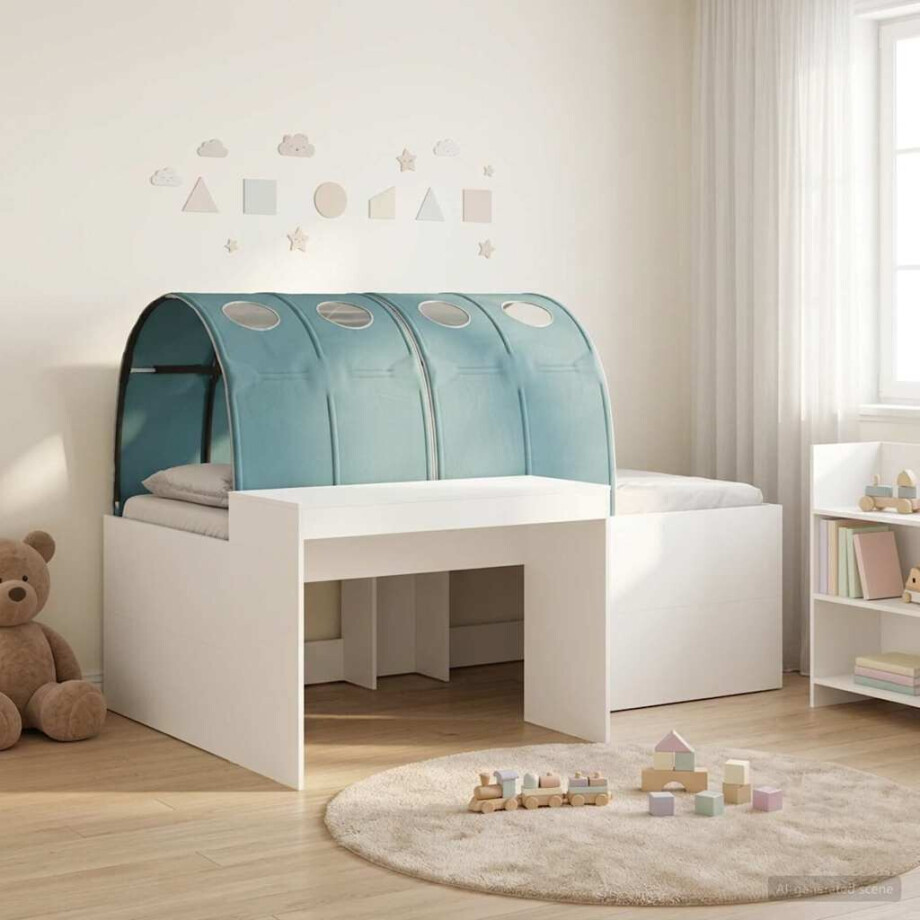 vidaXL Bed met Tunnel 4 pcs Wit en Lichtblauw Bewerkt hout vidaXL Bed met Tunnel 4 pcs Wit en Lichtblauw Bewerkt hout afbeelding 1