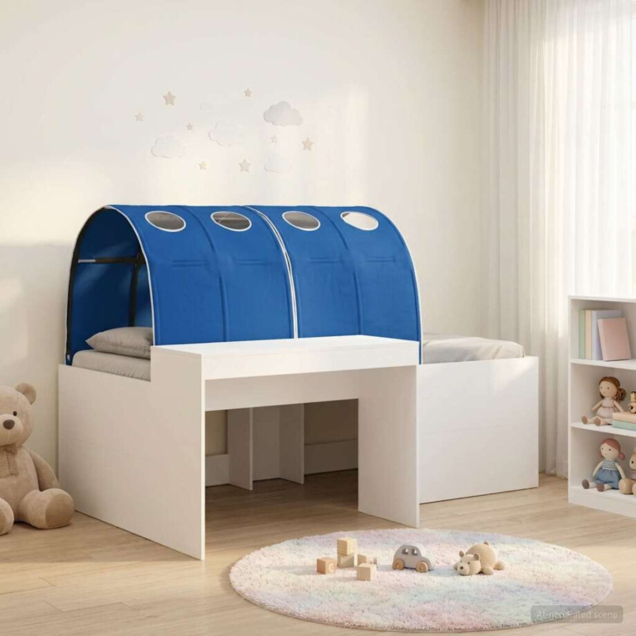 vidaXL Bed met Tunnel 4 pcs Wit en Blauw Bewerkt hout afbeelding 1