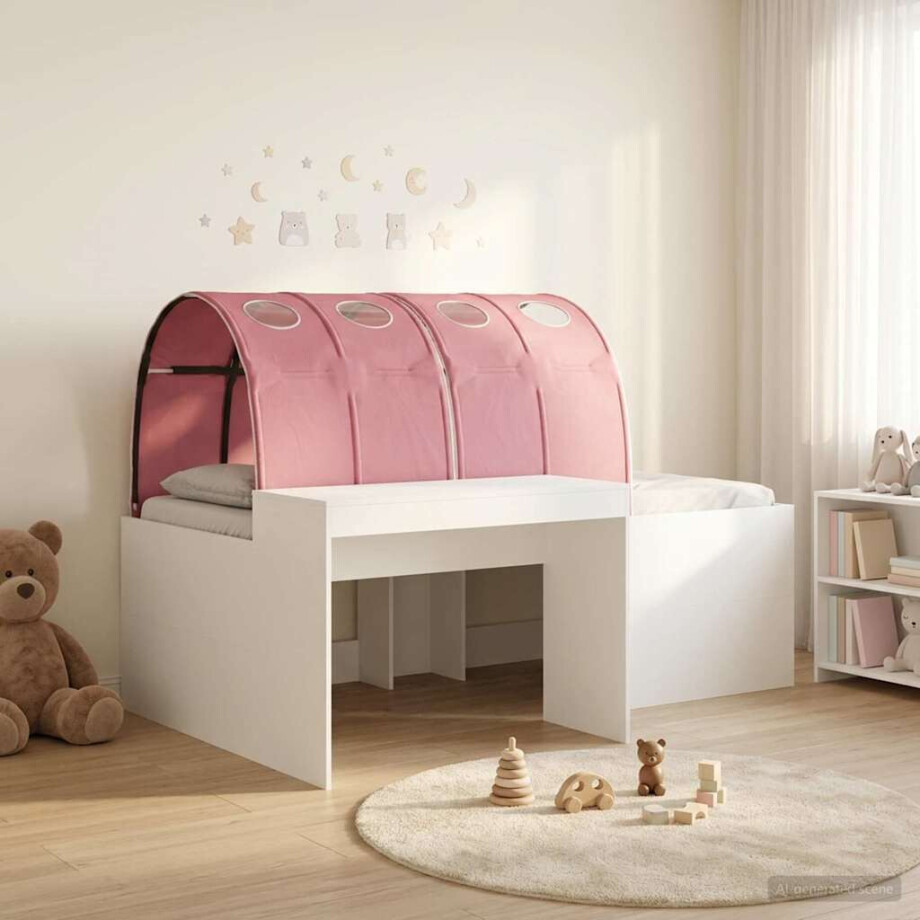 vidaXL Bed met Tunnel 4 pcs Wit en Roze Bewerkt hout afbeelding 1