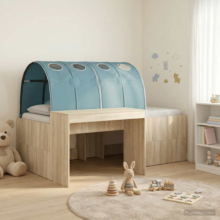 vidaXL Bed met Tunnel 3 st Sonoma eiken en lichtblauw Bewerkt hout afbeelding 1