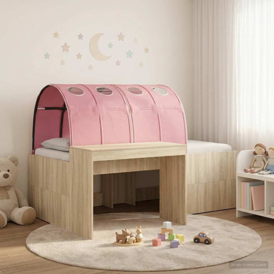 vidaXL Bed met Tunnel 3 st Sonoma eiken en roze Bewerkt hout afbeelding 1