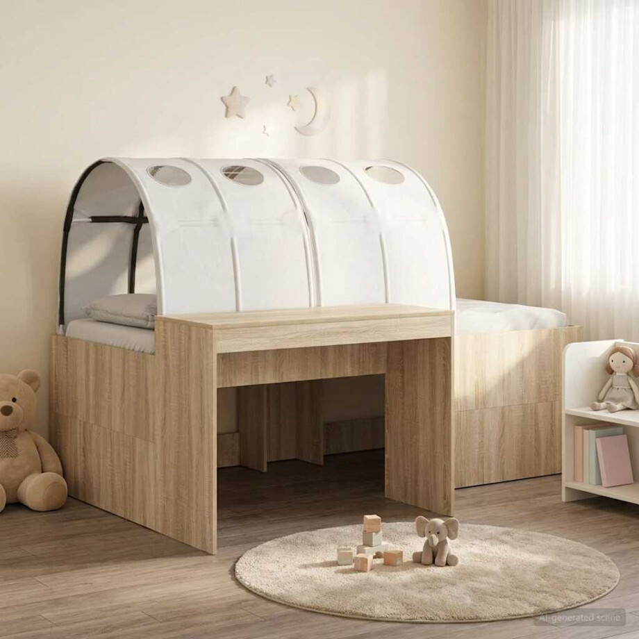 vidaXL Bed met Tunnel 3 st Sonoma eiken en wit Bewerkt hout afbeelding 1