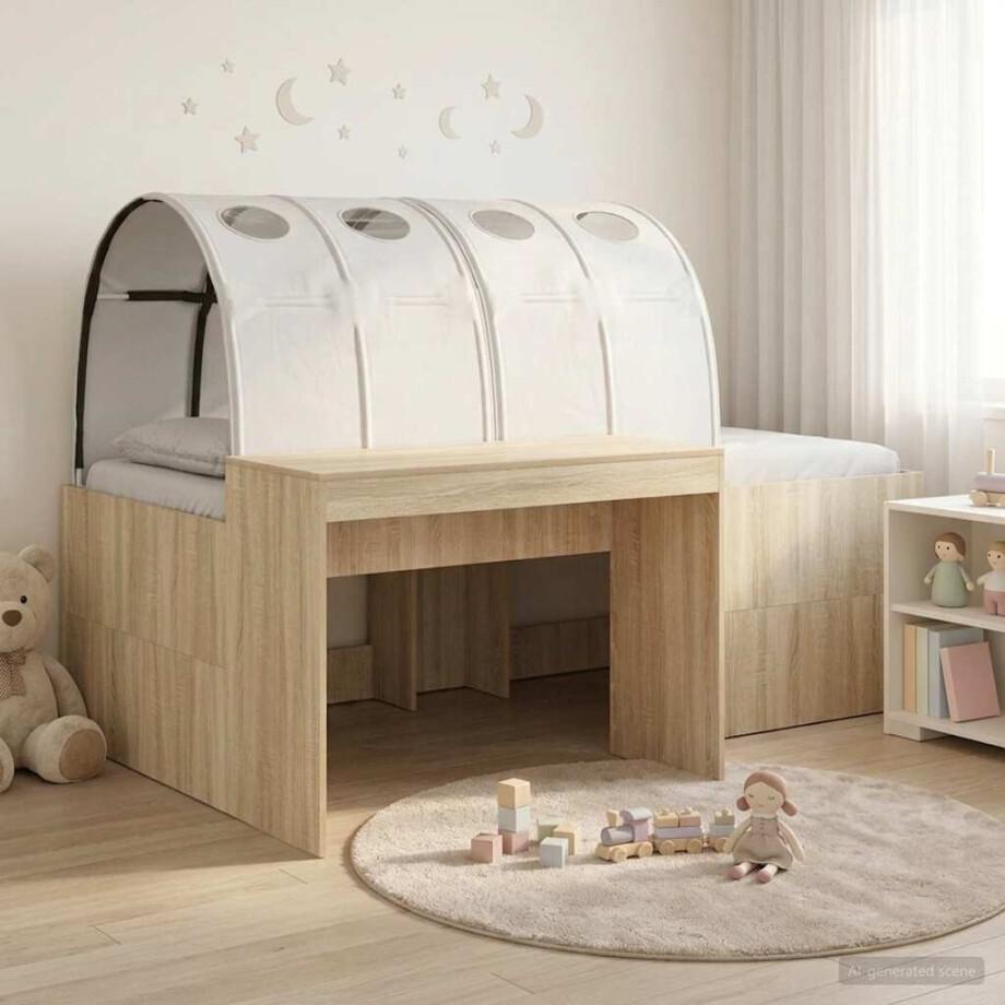 vidaXL Hoge Bed Frame met Bureau voor Kinderen 3 st Bewerkt hout afbeelding 1