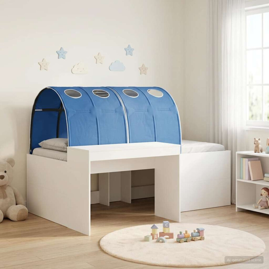 vidaXL Bed met Tunnel 4 pcs Artisian Eik en Blauw Bewerkt hout vidaXL Bed met Tunnel 4 pcs Artisian Eik en Blauw Bewerkt hout afbeelding 1