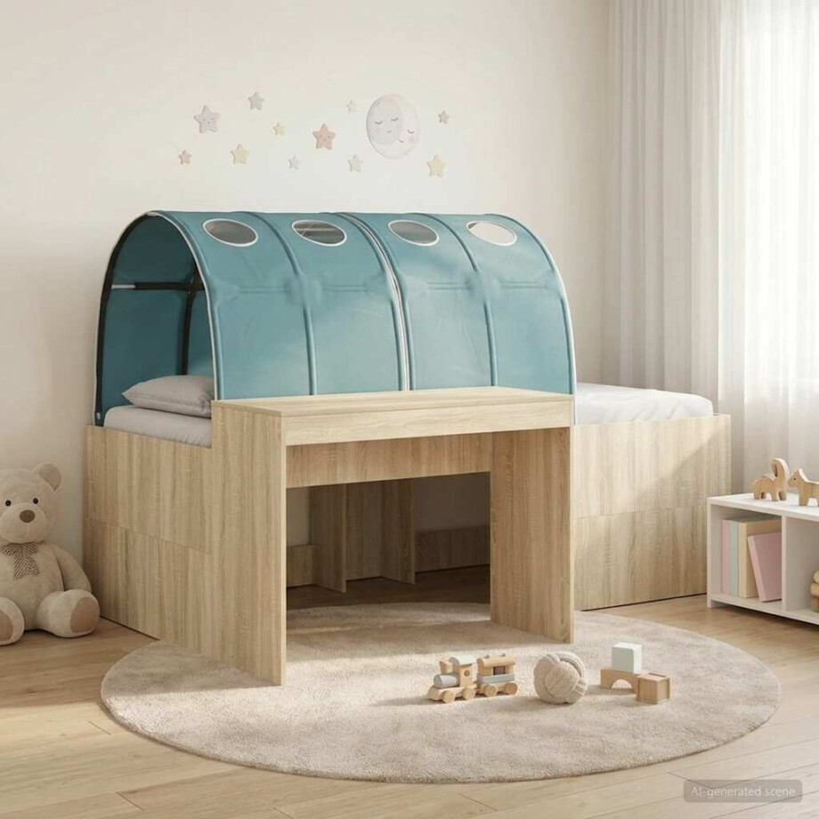 vidaXL Bed met Tunnel 3 st Artisian Eik en Lichtblauw Bewerkt hout afbeelding 1
