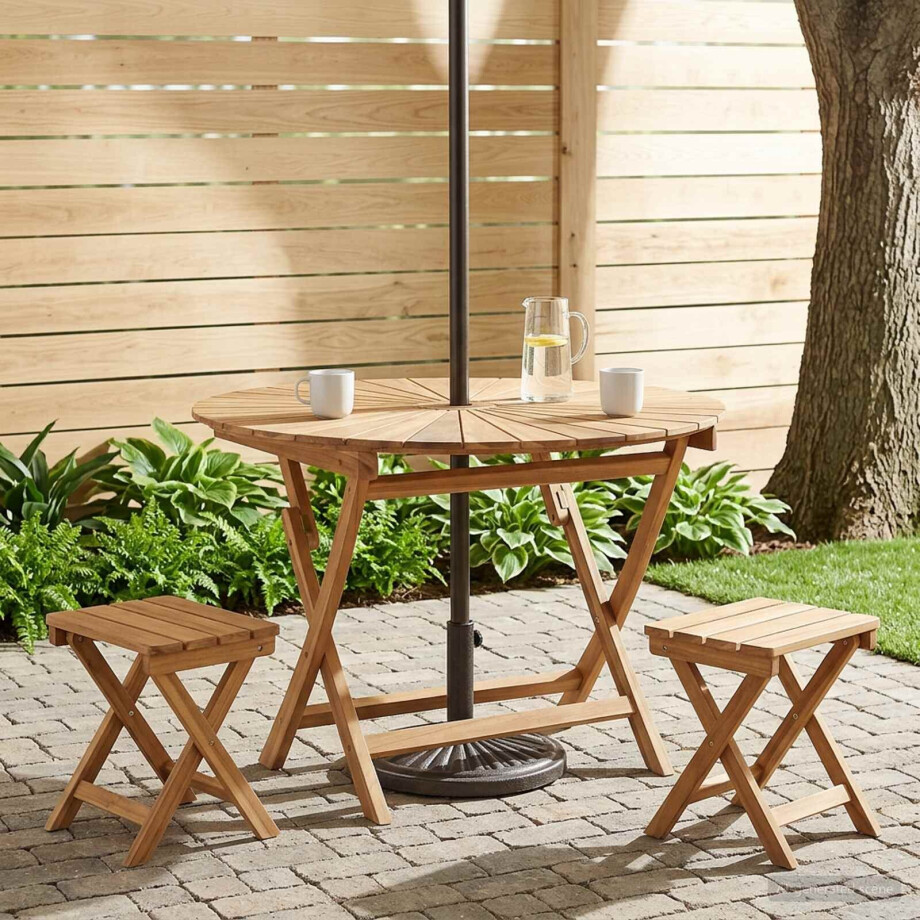 vidaXL Opklapbare tuintafel Naturel Ø 110 x 75 cm Massief Teakhout afbeelding 1