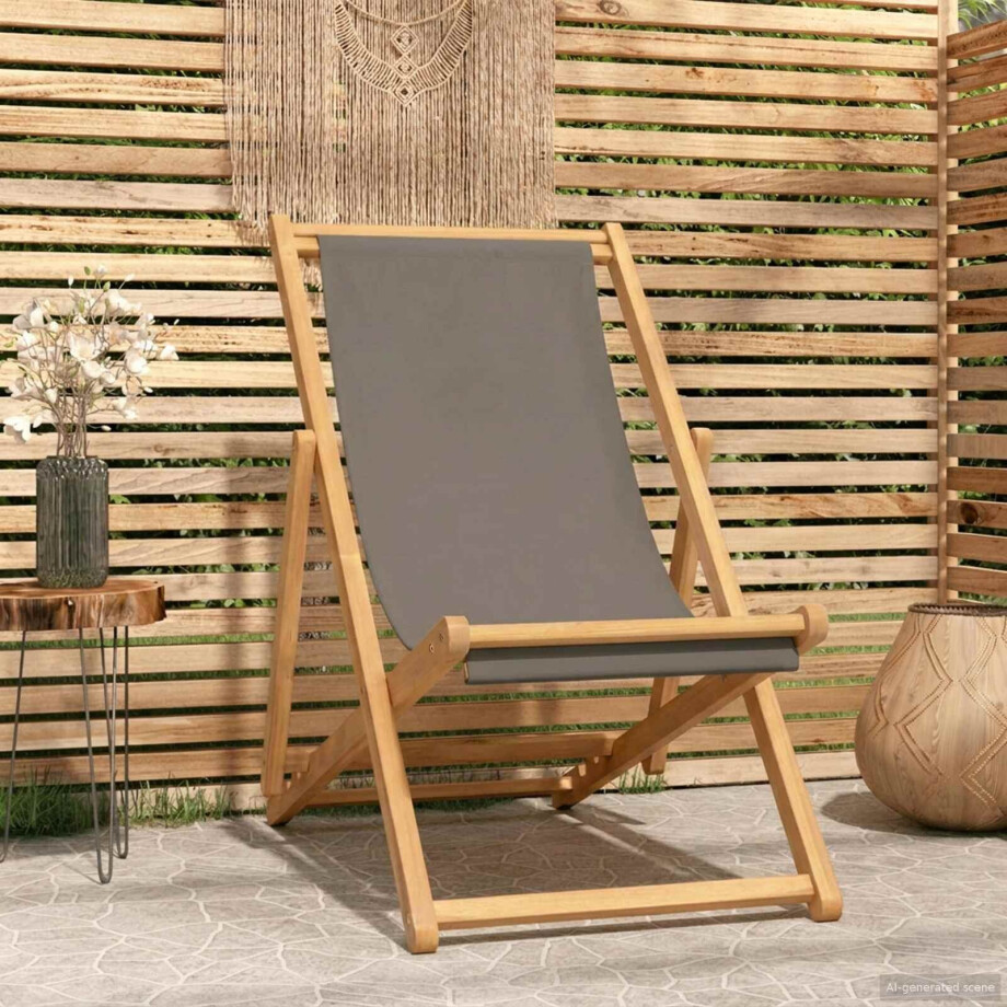 vidaXL Strandstoel Taupe Massief Teakhout vidaXL Strandstoel Taupe Massief Teakhout afbeelding 1