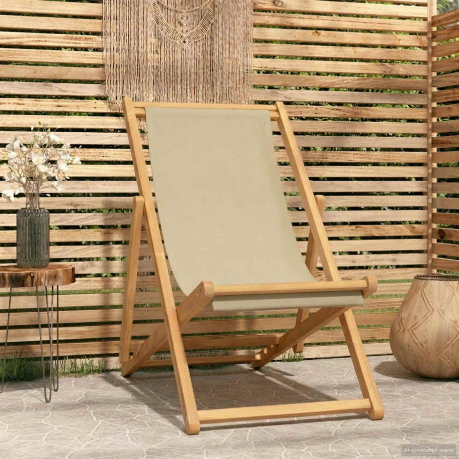 vidaXL Strandstoel Beige Massief Teakhout vidaXL Strandstoel Beige Massief Teakhout afbeelding 1