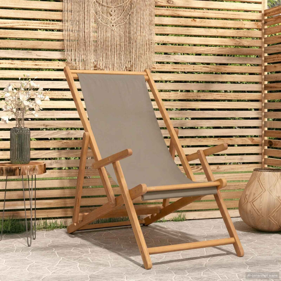 vidaXL Strandstoel Taupe Massief Teakhout vidaXL Strandstoel Taupe Massief Teakhout afbeelding 1