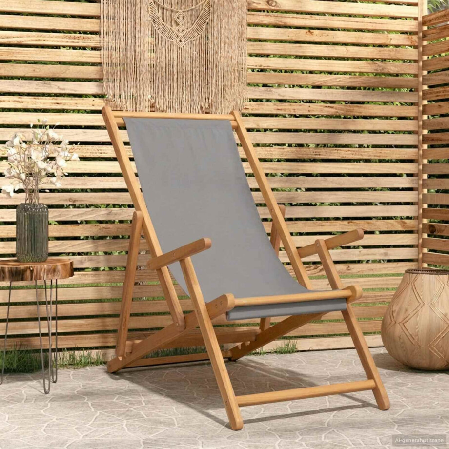 vidaXL Strandstoel Lichtgrijs Massief Teakhout vidaXL Strandstoel Lichtgrijs Massief Teakhout afbeelding 1