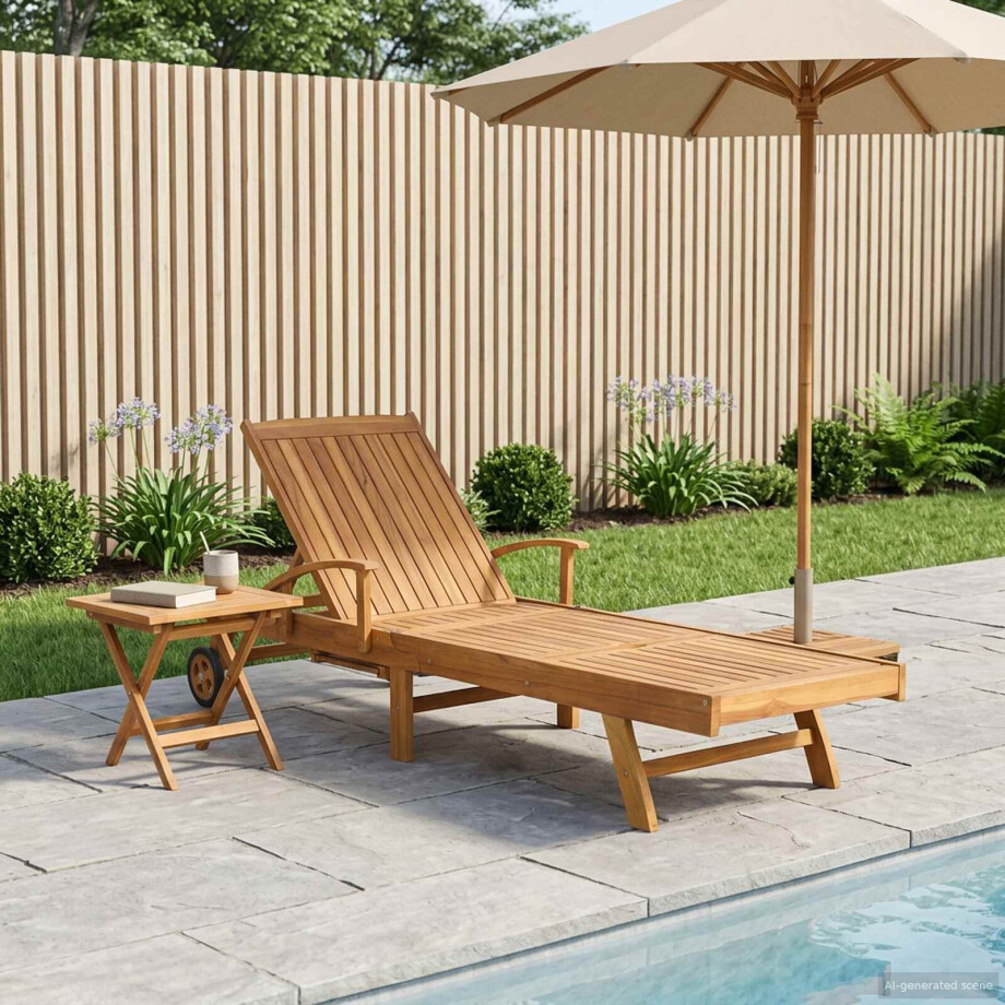 vidaXL Ligbed met tafel Bruin Massief Teakhout vidaXL Ligbed met tafel Bruin Massief Teakhout afbeelding 1