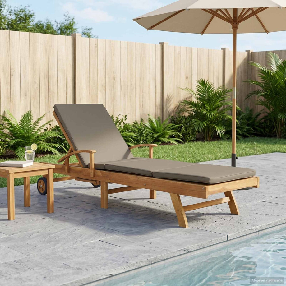 vidaXL Ligstoel 100% Polyester Massief Teak afbeelding 1