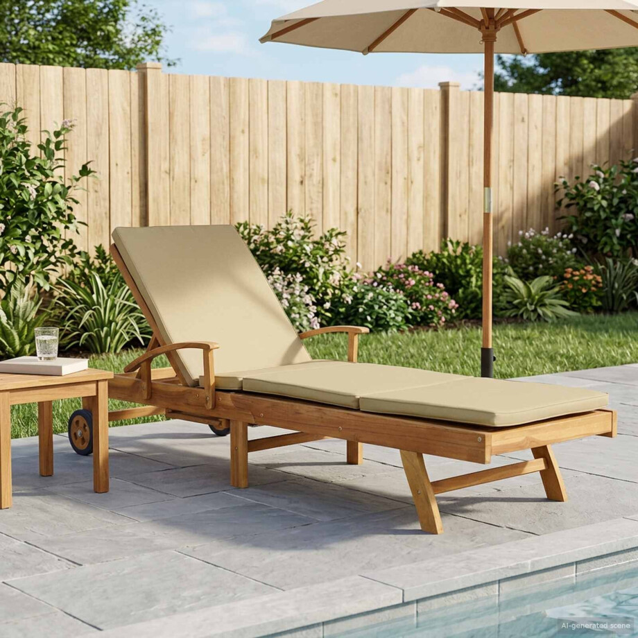 vidaXL Ligstoel 100% Polyester Massief Teak afbeelding 1