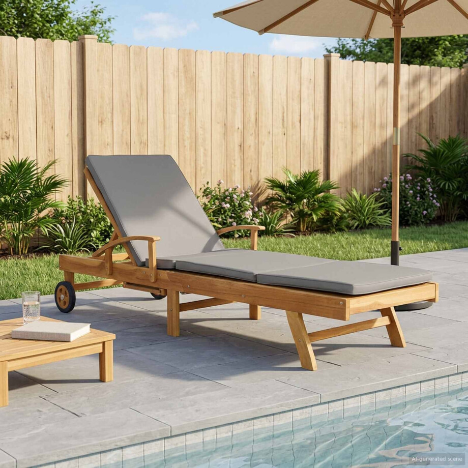 vidaXL Ligstoel 100% Polyester Massief Teak afbeelding 1