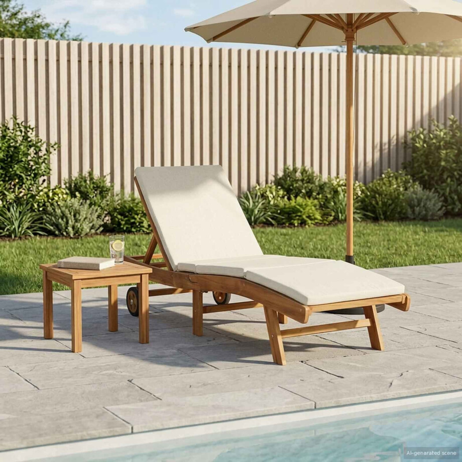 vidaXL Ligstoel Bruin en crèmekleurig Polyester afbeelding 1