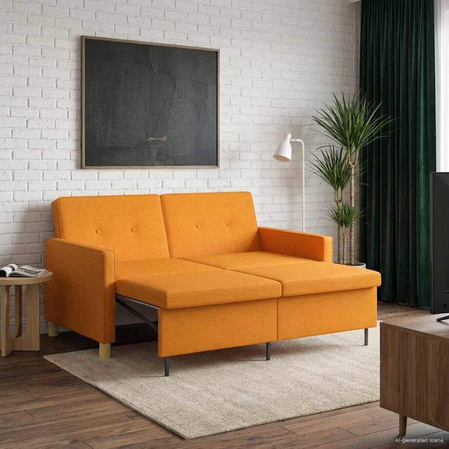 vidaXL Uittrekbare Slaapbank Donkergeel Stof vidaXL Uittrekbare Slaapbank Donkergeel Stof afbeelding 1