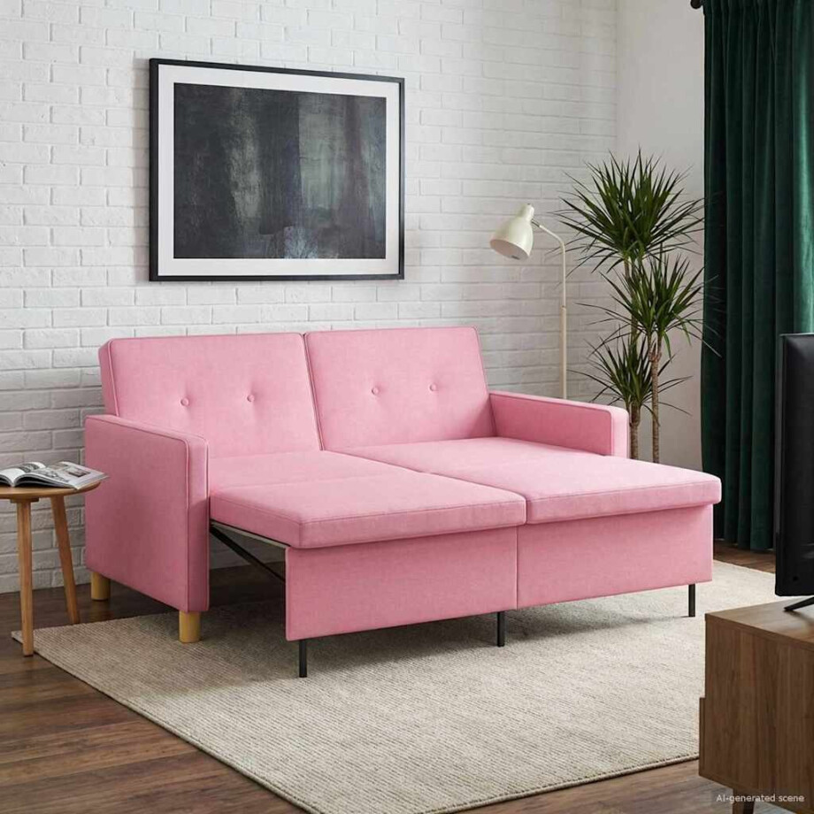 vidaXL Uittrekbare Slaapbank Roze Stof vidaXL Uittrekbare Slaapbank Roze Stof afbeelding 1