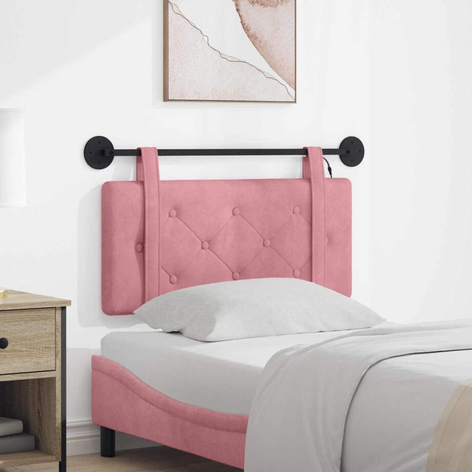 vidaXL Hangend hoofdbord Met LED-verlichting Roze Fluweel afbeelding 1
