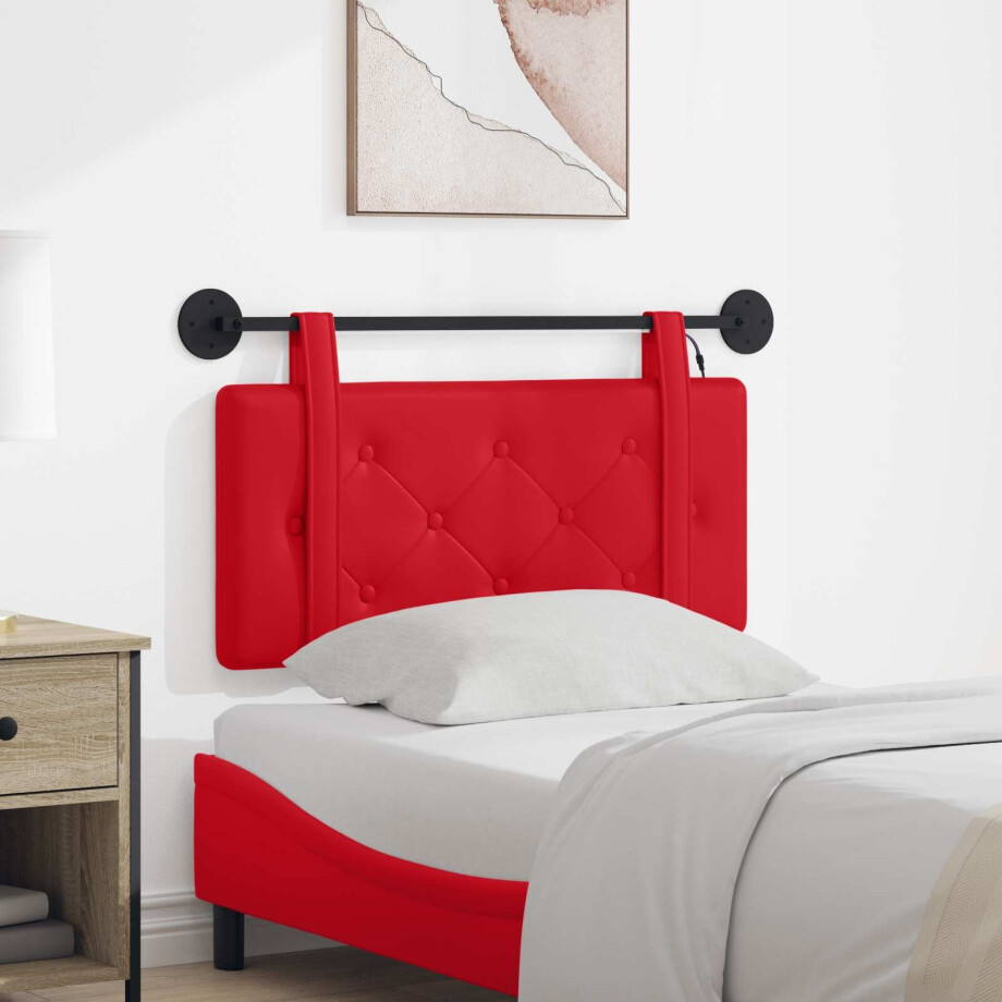 vidaXL Hangend hoofdbord Met LED-verlichting Rood Kunstleer afbeelding 1