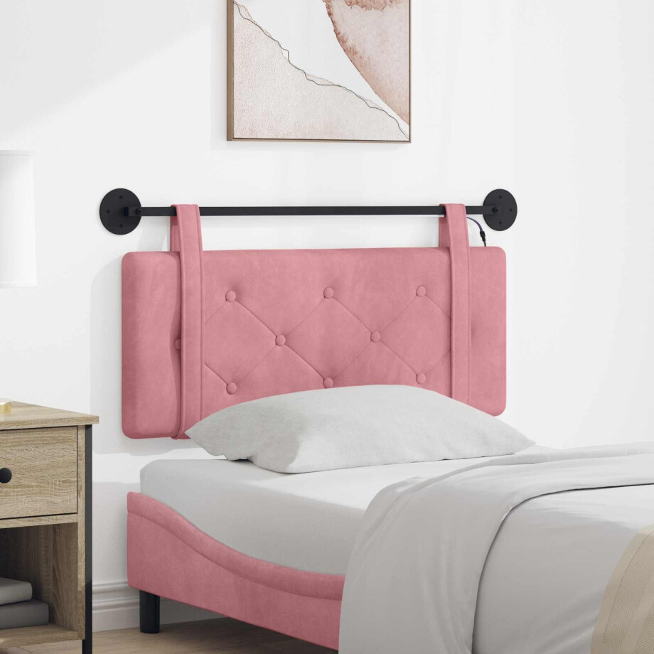 vidaXL Hangend hoofdbord Met LED-verlichting Roze Fluweel afbeelding 1