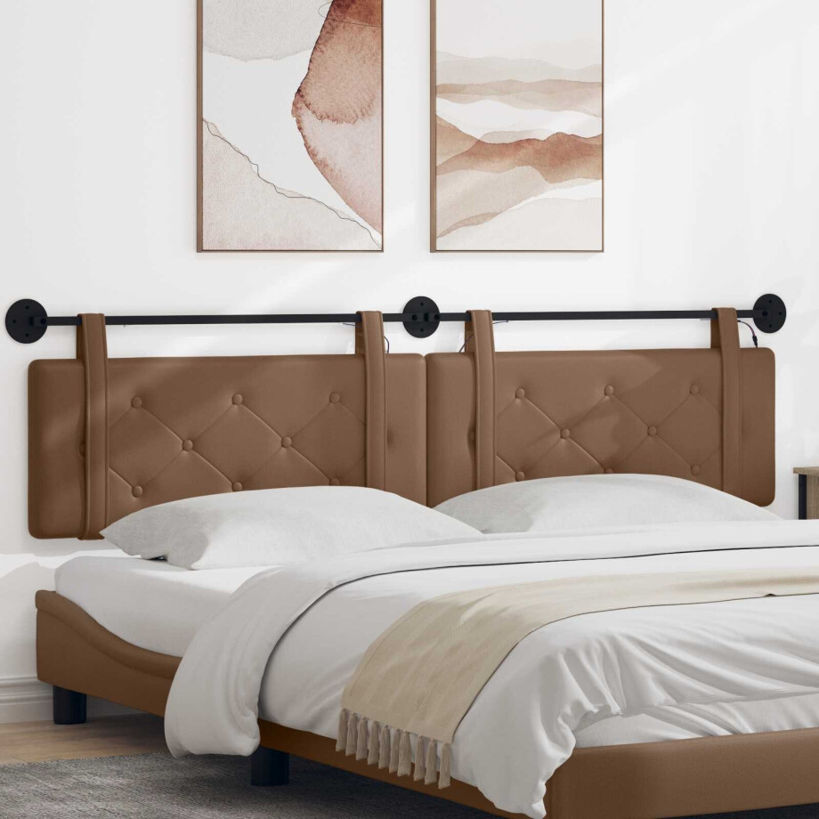 vidaXL Hangend hoofdbord Met LED-verlichting Cappuccino Kunstleer vidaXL Hangend hoofdbord Met LED-verlichting Cappuccino Kunstleer afbeelding 1