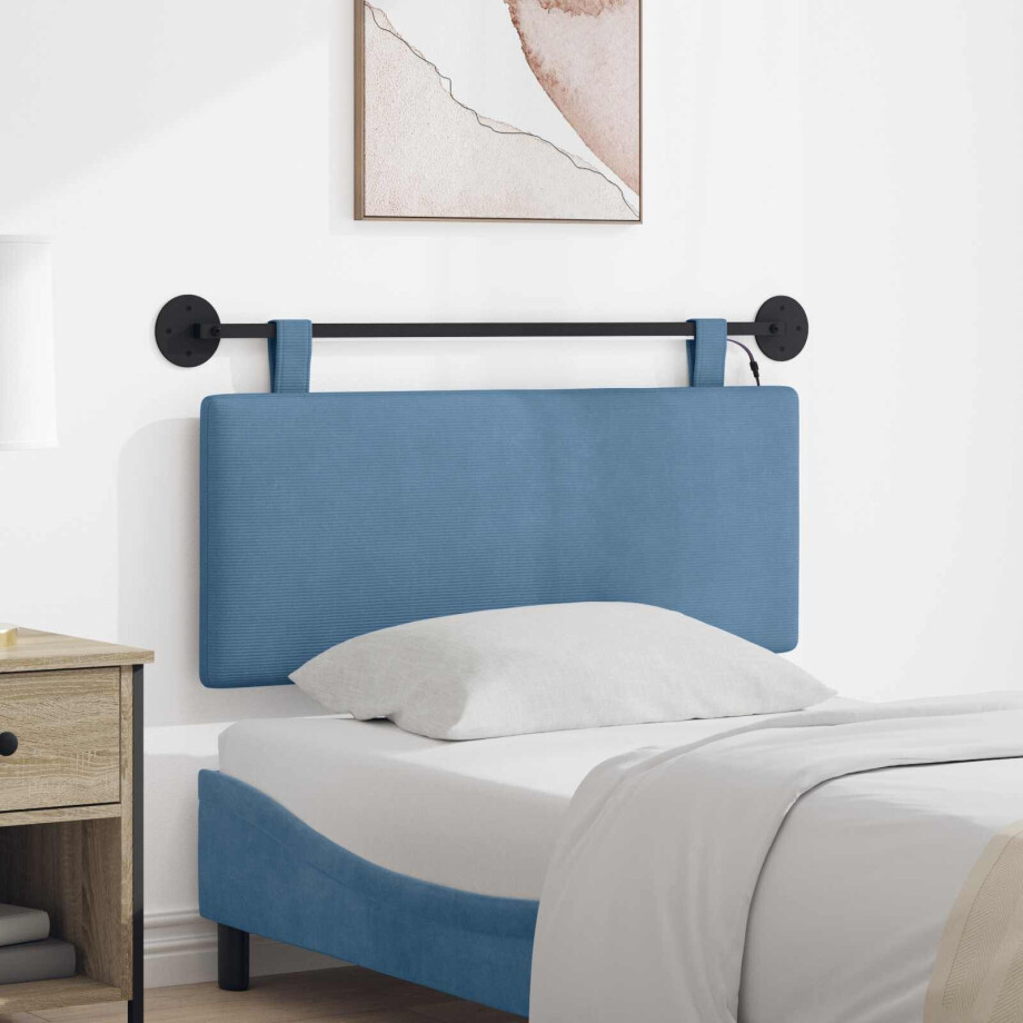 vidaXL Hangend hoofdbord Met LED-verlichting Blauw Katoen Stof afbeelding 1