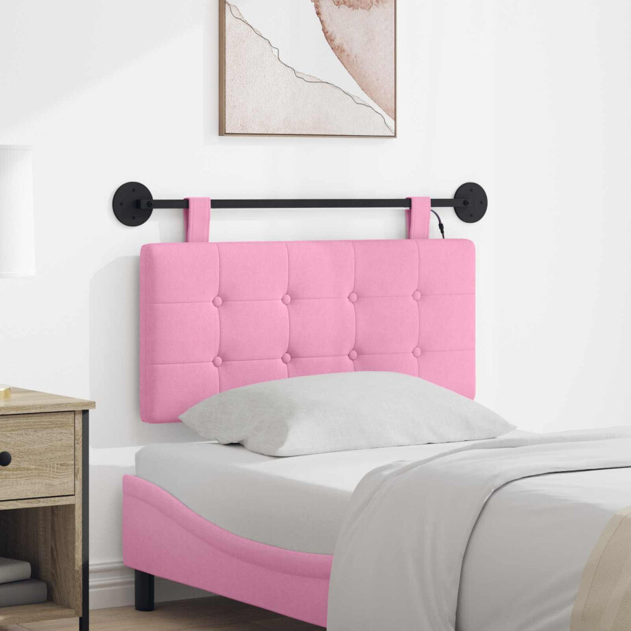 vidaXL Hangend hoofdbord Met LED-verlichting Roze Stof afbeelding 1