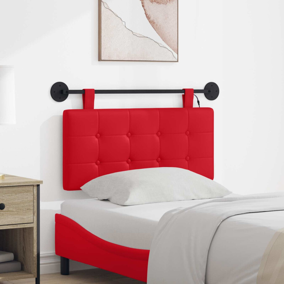 vidaXL Hangend hoofdbord Met LED-verlichting Rood Kunstleer afbeelding 1