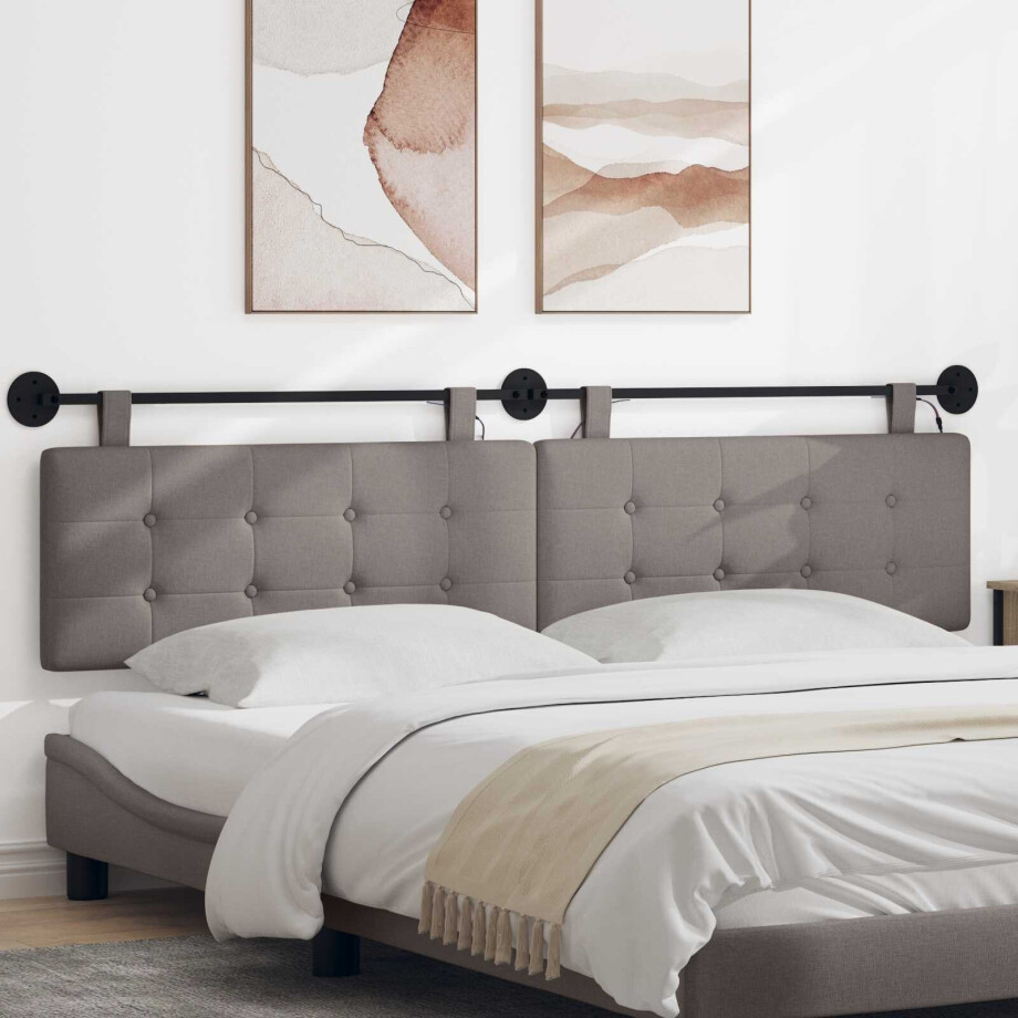 vidaXL Hangend hoofdbord Met LED-verlichting Taupe Stof afbeelding 1