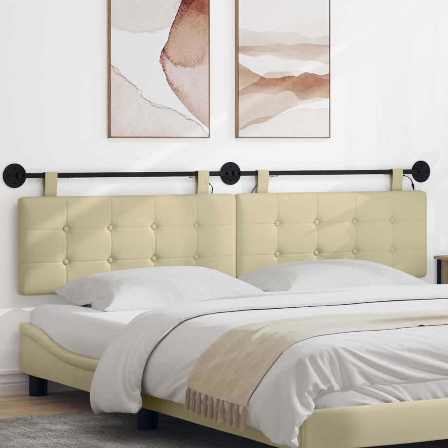 vidaXL Hangend hoofdbord Met LED-verlichting Crèmekleurig Kunstleer afbeelding 1