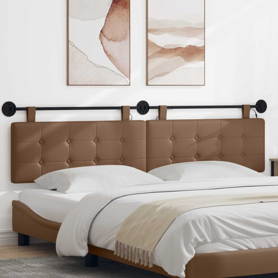 vidaXL Hangend hoofdbord Met LED-verlichting Cappuccino Kunstleer afbeelding 1