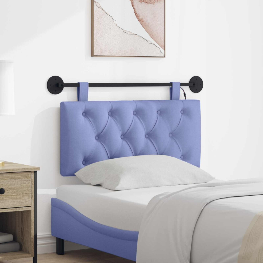 vidaXL Hangend hoofdbord Met LED-verlichting Jeans Blauw Stof afbeelding 1