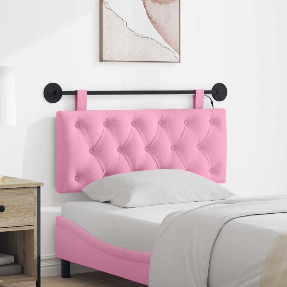 vidaXL Hangend hoofdbord Met LED-verlichting Roze Stof afbeelding 1