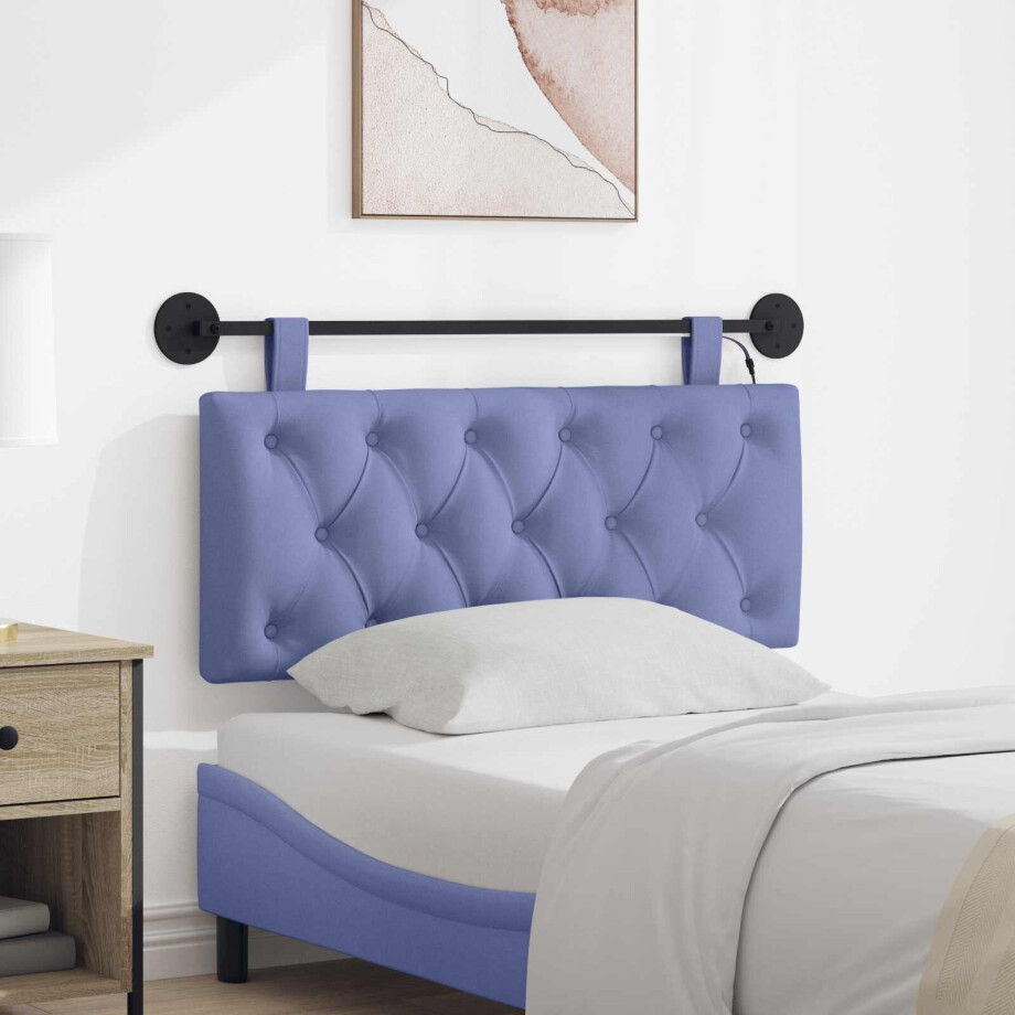 vidaXL Hangend hoofdbord Met LED-verlichting Jeans Blauw Stof afbeelding 1