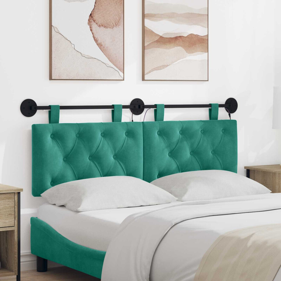 vidaXL Hangend hoofdbord Met LED-verlichting Turquoise Fluweel vidaXL Hangend hoofdbord Met LED-verlichting Turquoise Fluweel afbeelding 1
