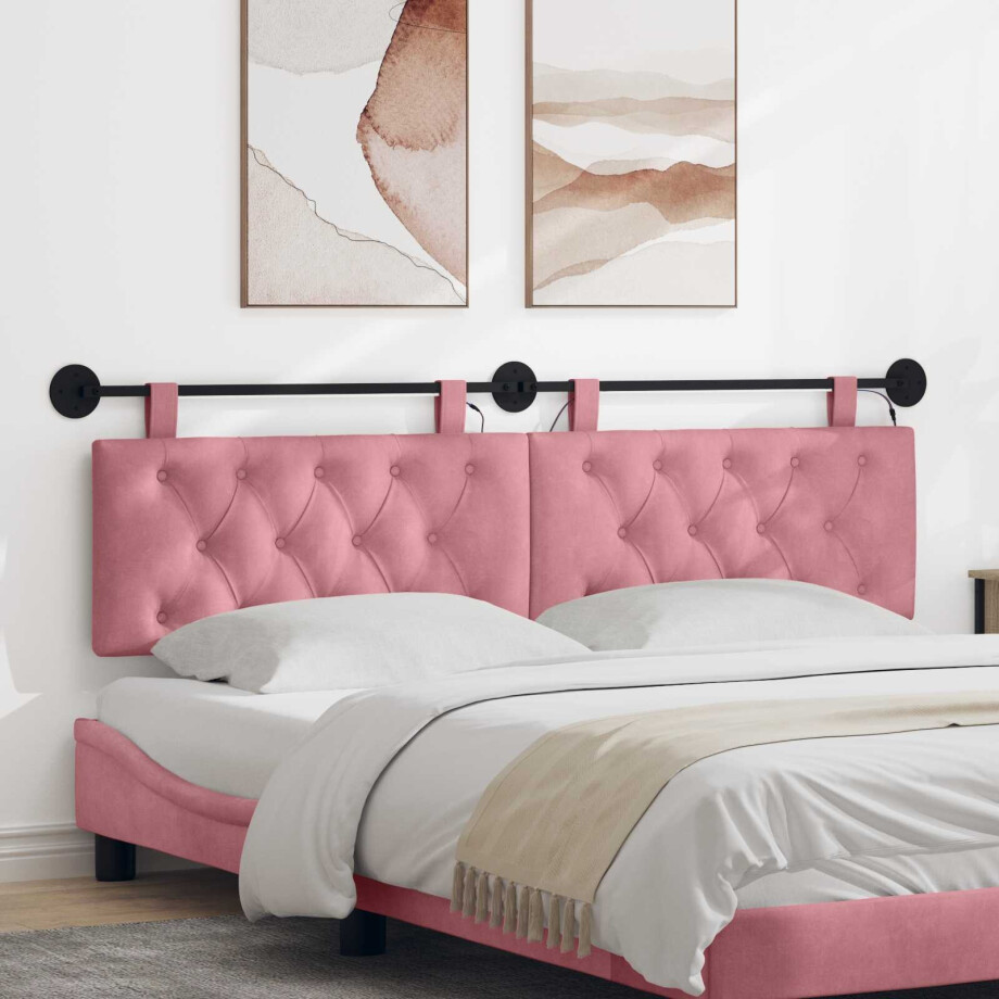 vidaXL Hangend hoofdbord Met LED-verlichting Roze Fluweel afbeelding 1
