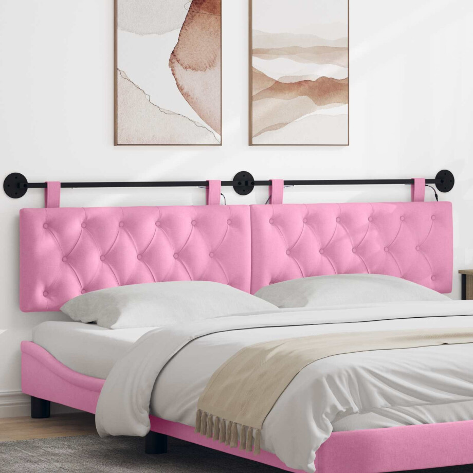 vidaXL Hangend hoofdbord Met LED-verlichting Roze Stof afbeelding 1