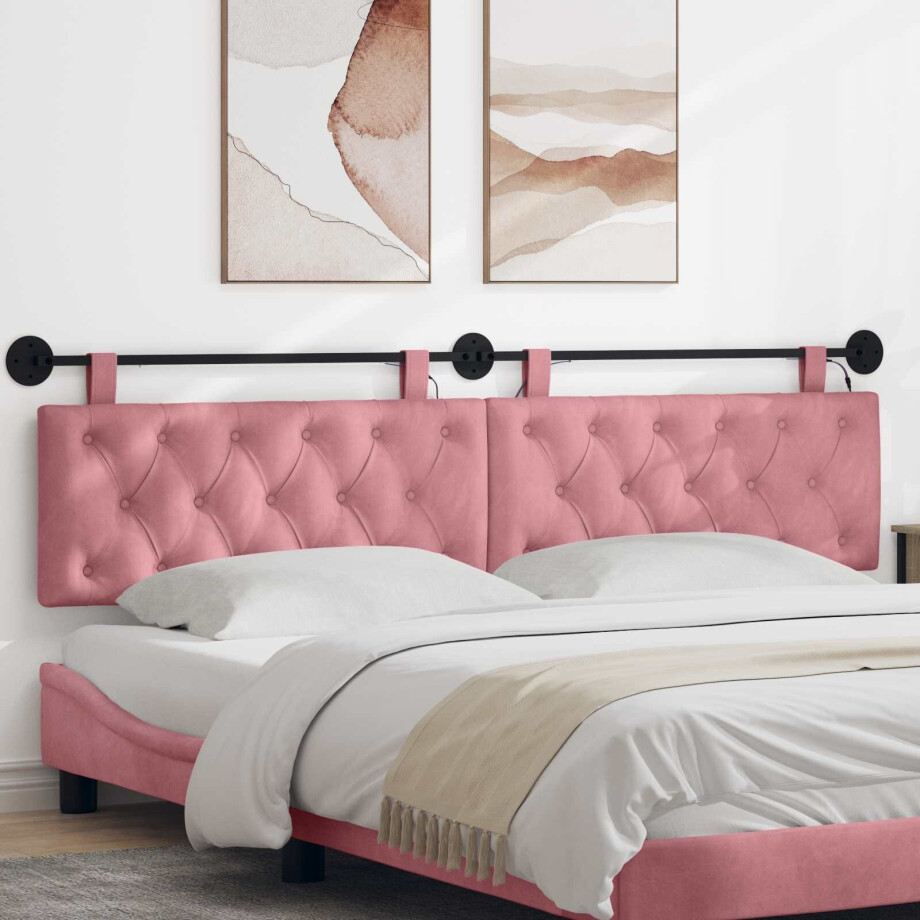 vidaXL Hangend hoofdbord Met LED-verlichting Roze Fluweel afbeelding 1