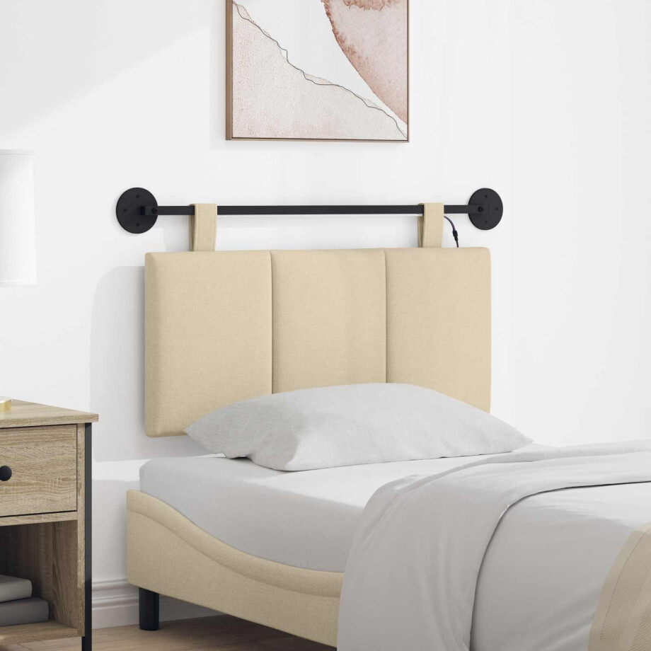 vidaXL Hangend hoofdbord Met LED-verlichting Crèmekleurig Stof afbeelding 1