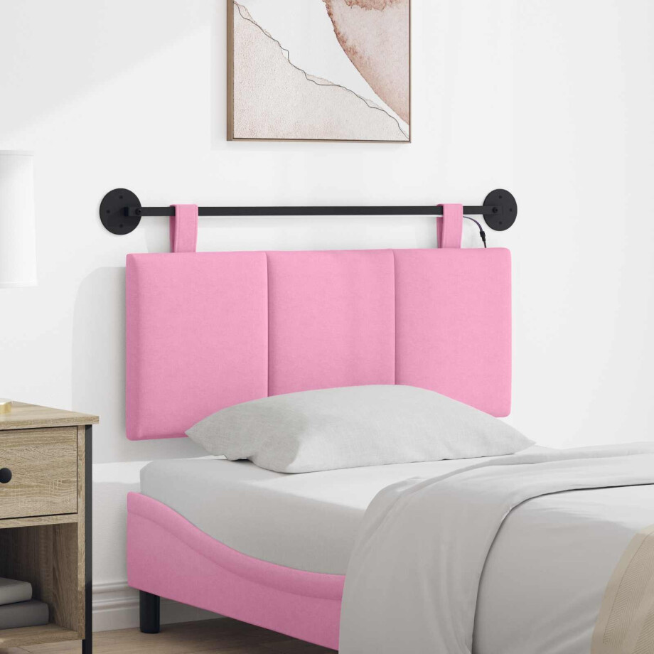 vidaXL Hangend hoofdbord Met LED-verlichting Roze Stof afbeelding 1