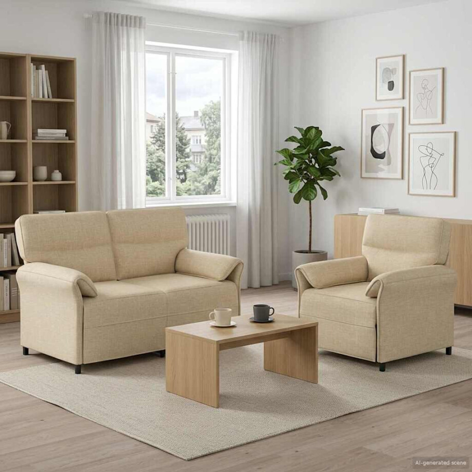 vidaXL Bankstel 2 st Crèmekleurig Stof vidaXL Bankstel 2 st Crèmekleurig Stof afbeelding 1