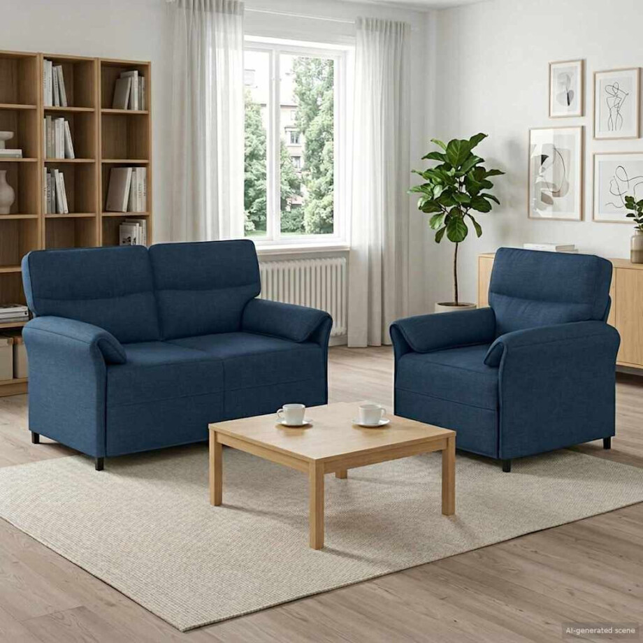 vidaXL Bankstel 2 st Blauw Stof afbeelding 1