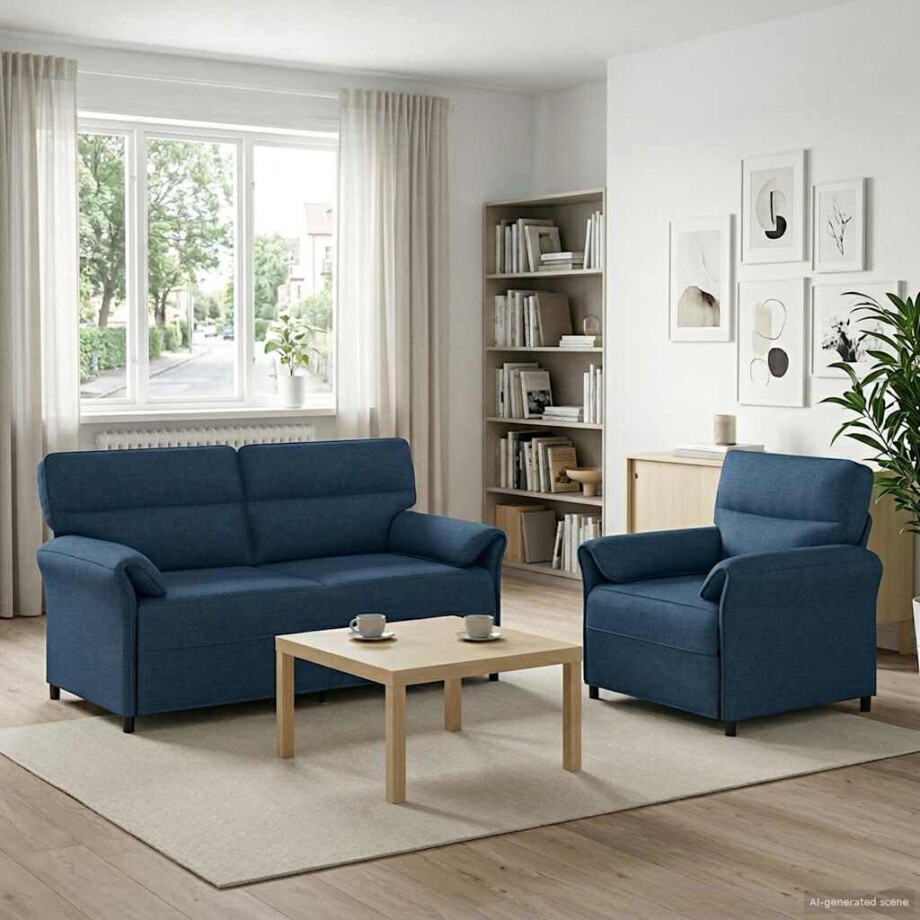vidaXL Bankstel 2 st Blauw Stof afbeelding 1