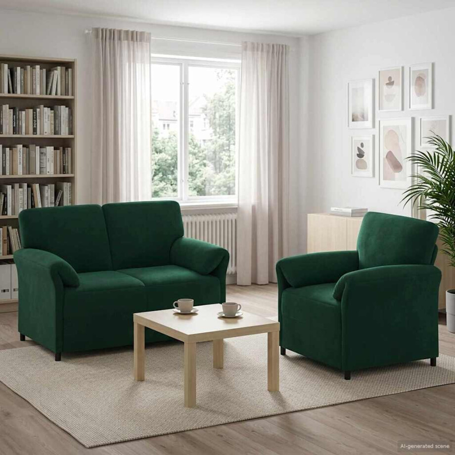 vidaXL Bankstel 2 st Donkergroen Fluweel afbeelding 1