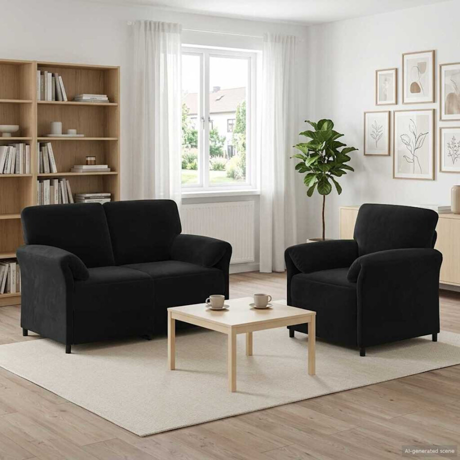 vidaXL Bankstel 2 st Zwart Fluweel afbeelding 1