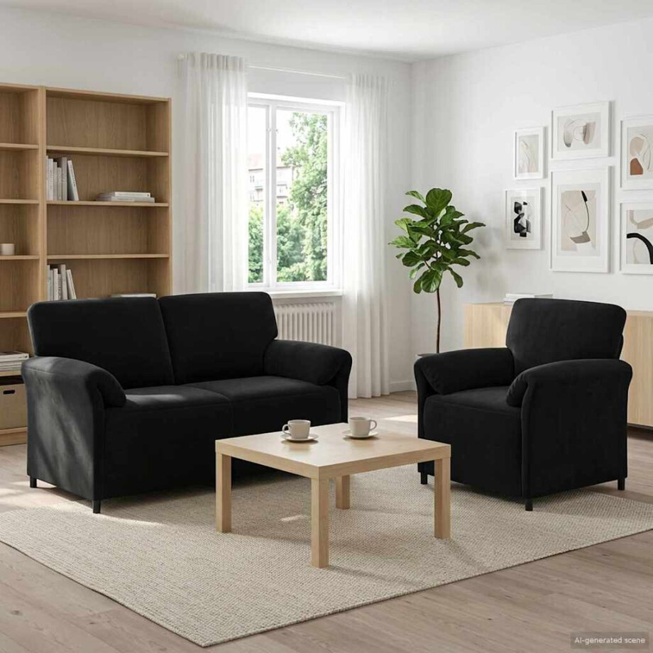 vidaXL Bankstel 2 st Zwart Fluweel afbeelding 1